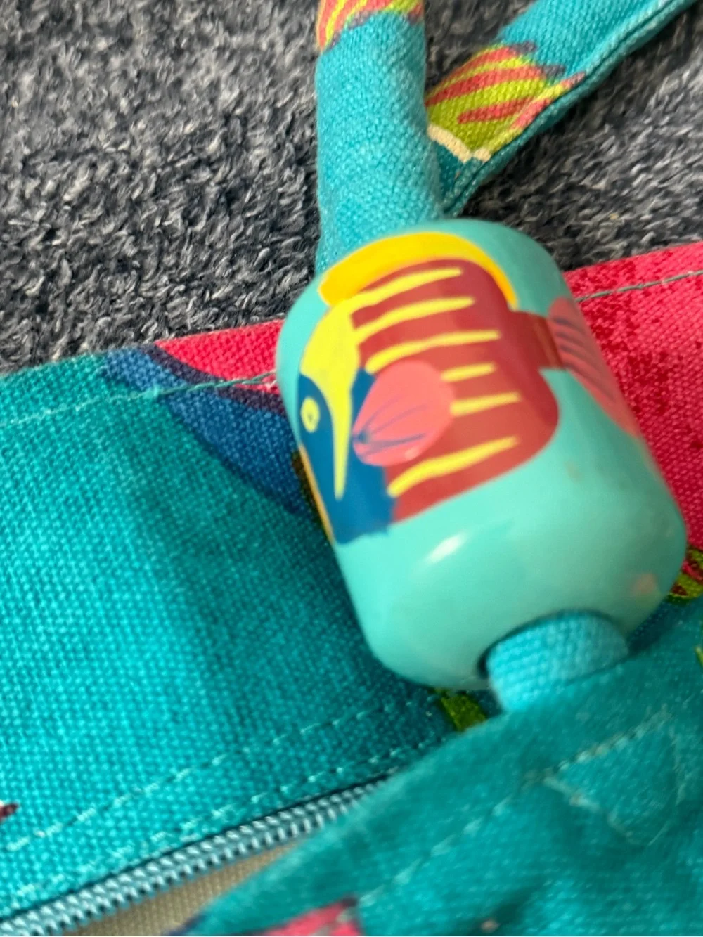 Vintage Tropical Fish Print Canvas Tote Bag with Wooden Bead Accents